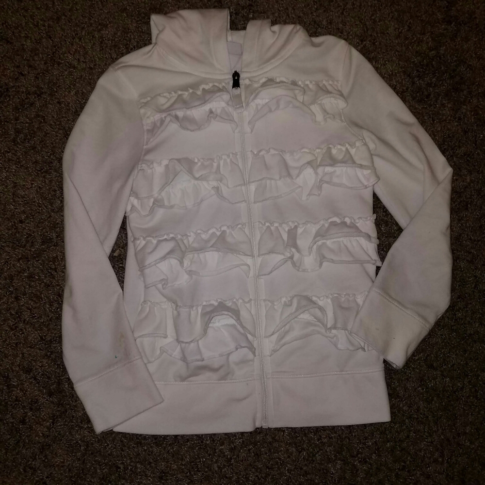 White Ruffle Zip Up Hoodie